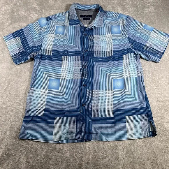 Tommy Bahama Shirt Mens Large Blue 100% Silk Geometric Button Up Original Fit - Picture 2 of 10